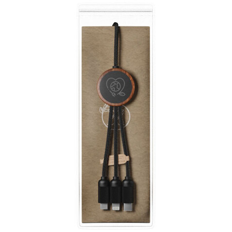 SCX.design C36 3-in-1 rPET erweitertes Ladekabel mit Leuchtlogo in rundem Bambusgehäuse, holz bedrucken, Art.-Nr. 2PX08471
