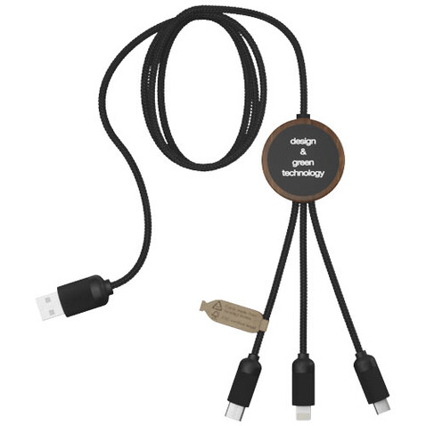 SCX.design C36 3-in-1 rPET erweitertes Ladekabel mit Leuchtlogo in rundem Bambusgehäuse, holz bedrucken, Art.-Nr. 2PX08471