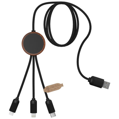 SCX.design C36 3-in-1 rPET erweitertes Ladekabel mit Leuchtlogo in rundem Bambusgehäuse, holz bedrucken, Art.-Nr. 2PX08471
