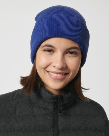 Rib Beanie - Der Rippstrick-Beanie - Worker Blue - OS bedrucken, Art.-Nr. STAU772C088OS