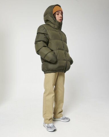 Puffer - Die Oversized Unisex-Steppjacke - British Khaki - M bedrucken, Art.-Nr. STJU840C0081M