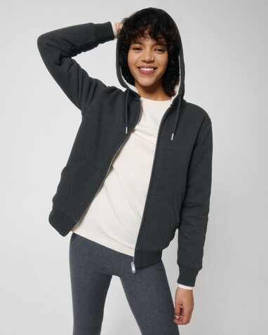 Hygger Sherpa - Der Unisex-Zip-Hoodie mit Sherpa-Futter - Dark Heather Grey - XL bedrucken, Art.-Nr. STSU956C6511X