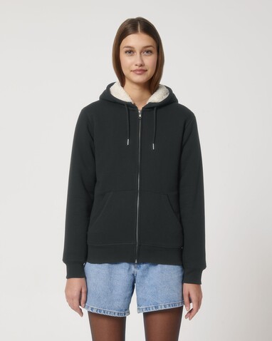 Hygger Sherpa - Der Unisex-Zip-Hoodie mit Sherpa-Futter - Black - L bedrucken, Art.-Nr. STSU956C0021L