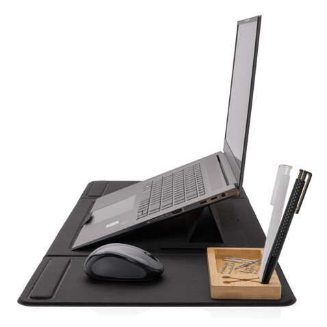 Impact AWARE RPET faltbare Desk-Organizer mit Laptop-Ständer schwarz bedrucken, Art.-Nr. P300.191