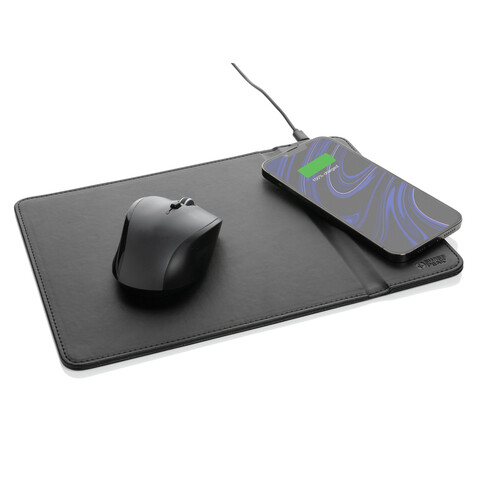 Swiss Peak RCS recyceltes 10W Wireless-Charging PU Mauspad schwarz bedrucken, Art.-Nr. P300.241