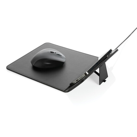 Swiss Peak RCS recyceltes 10W Wireless-Charging PU Mauspad schwarz bedrucken, Art.-Nr. P300.241