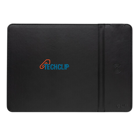Swiss Peak RCS recyceltes 10W Wireless-Charging PU Mauspad schwarz bedrucken, Art.-Nr. P300.241