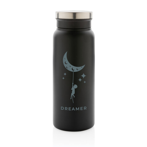 RCS recycelte Stainless Steel Vakuumflasche 600ml schwarz, schwarz bedrucken, Art.-Nr. P433.021