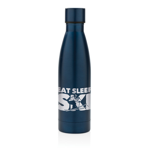 RCS recycelte Stainless Steel Solid Vakuum-Flasche navy blau bedrucken, Art.-Nr. P433.275