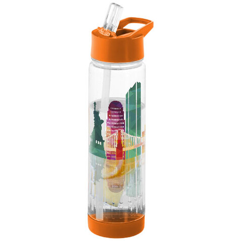 Tutti frutti 740 ml Tritan™ Sportflasche mit Infuser, transparent, orange bedrucken, Art.-Nr. 10031406