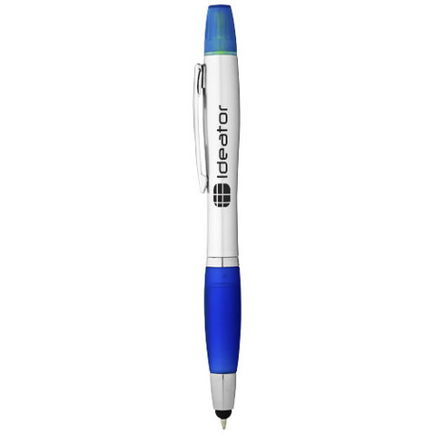 Nash Stylus Kugelschreiber und Marker (schwarze Mine), silber, royalblau bedrucken, Art.-Nr. 10658101