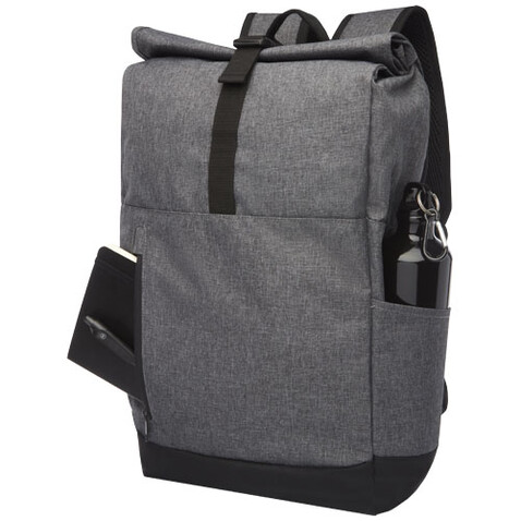 Hoss 15,6&quot; GRS recycelter Rolltop Laptop-Rucksack 12L, heather grau, schwarz bedrucken, Art.-Nr. 12054880