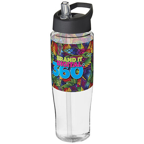 H2O Active® Tempo 700 ml Sportflasche mit Ausgussdeckel, transparent, schwarz bedrucken, Art.-Nr. 21004400