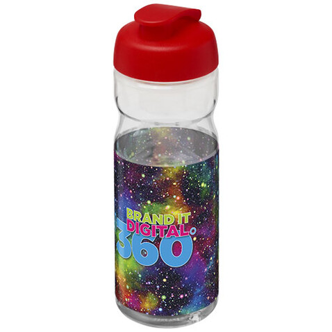 H2O Active® Base 650 ml Sportflasche mit Klappdeckel, transparent, rot bedrucken, Art.-Nr. 21004503