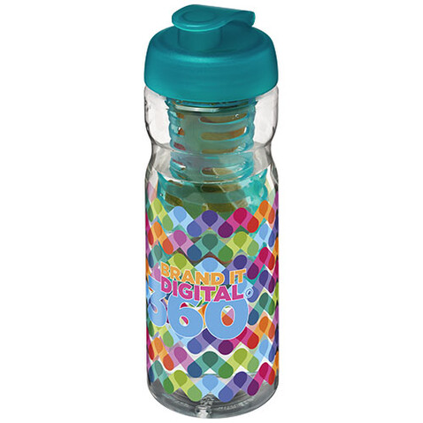 H2O Active® Base 650 ml Sportflasche mit Klappdeckel und Infusor, transparent, aquablau bedrucken, Art.-Nr. 21004604