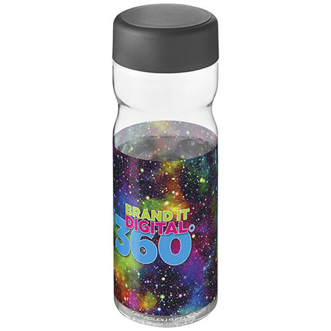 H2O Active® Base Tritan™ 650-ml-Sportflasche mit Drehdeckel, transparent klar, grau bedrucken, Art.-Nr. 21043811
