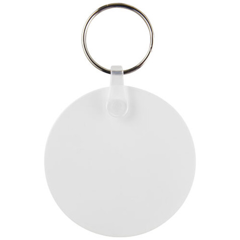 Tait kreisförmiger Schlüsselanhänger aus recyceltem Material, weiss bedrucken, Art.-Nr. 21047501