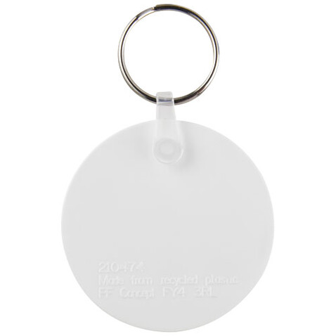 Tait kreisförmiger Schlüsselanhänger aus recyceltem Material, weiss bedrucken, Art.-Nr. 21047501