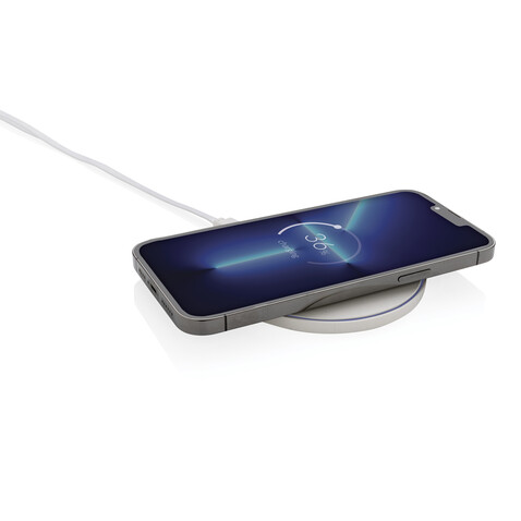 10W Wireless Charger aus RCS Standard recyceltem Kunststoff weiß bedrucken, Art.-Nr. P308.663