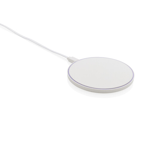 10W Wireless Charger aus RCS Standard recyceltem Kunststoff weiß bedrucken, Art.-Nr. P308.663