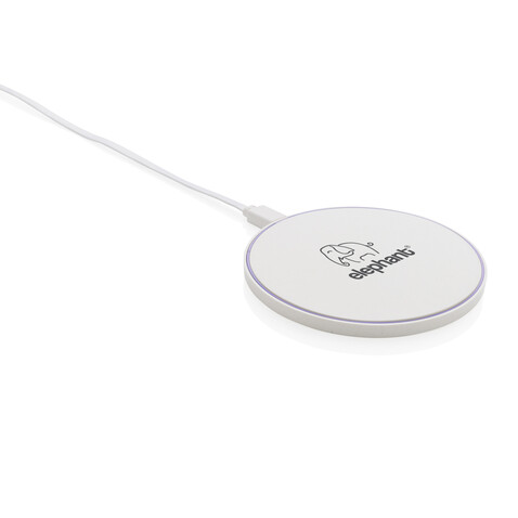 10W Wireless Charger aus RCS Standard recyceltem Kunststoff weiß bedrucken, Art.-Nr. P308.663