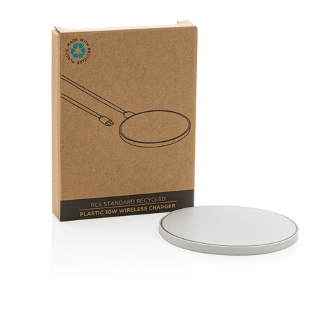 10W Wireless Charger aus RCS Standard recyceltem Kunststoff weiß bedrucken, Art.-Nr. P308.663