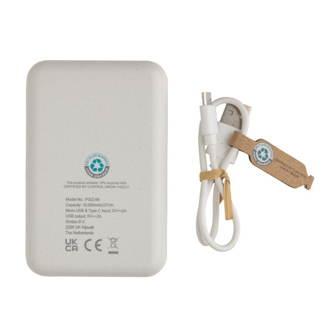 10.000 mAh Powerbank aus RCS Standard recyceltem Kunststoff weiß bedrucken, Art.-Nr. P322.663