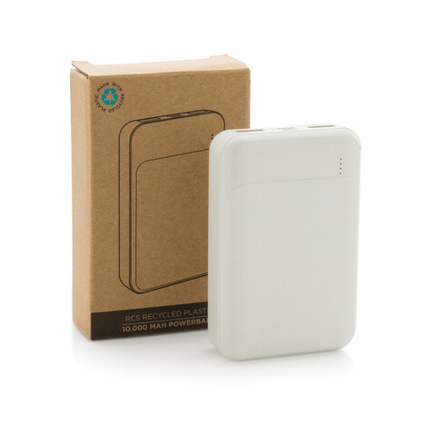 10.000 mAh Powerbank aus RCS Standard recyceltem Kunststoff weiß bedrucken, Art.-Nr. P322.663