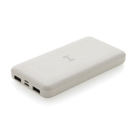 Wireless Powerbank aus RCS Standard recyceltem Kunststoff weiß bedrucken, Art.-Nr. P322.673