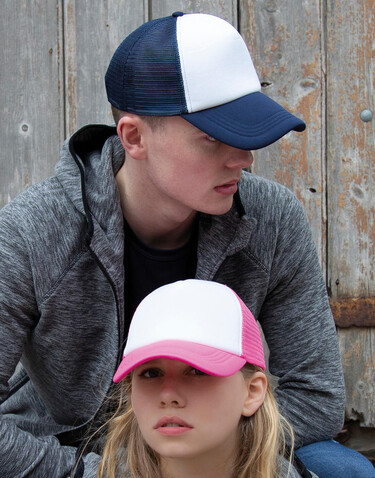Result Caps Detroit ½ Mesh Truckers Cap, Super Pink/White, One Size bedrucken, Art.-Nr. 013344790