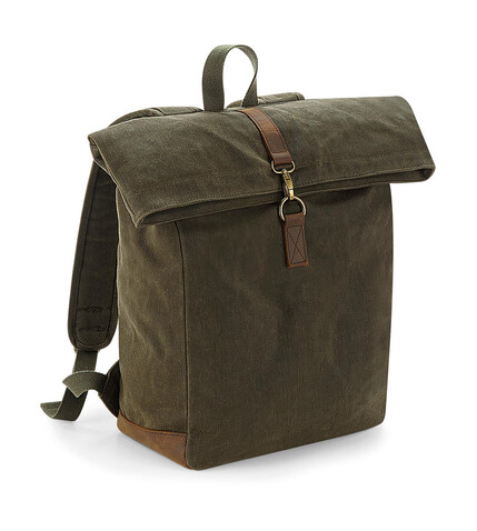 Quadra Heritage Waxed Canvas Backpack, Olive Green, One Size bedrucken, Art.-Nr. 081305300