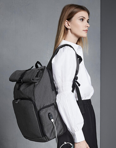 Quadra Q-Tech Charge Roll-Top Backpack, Granite Marl, One Size bedrucken, Art.-Nr. 089301100