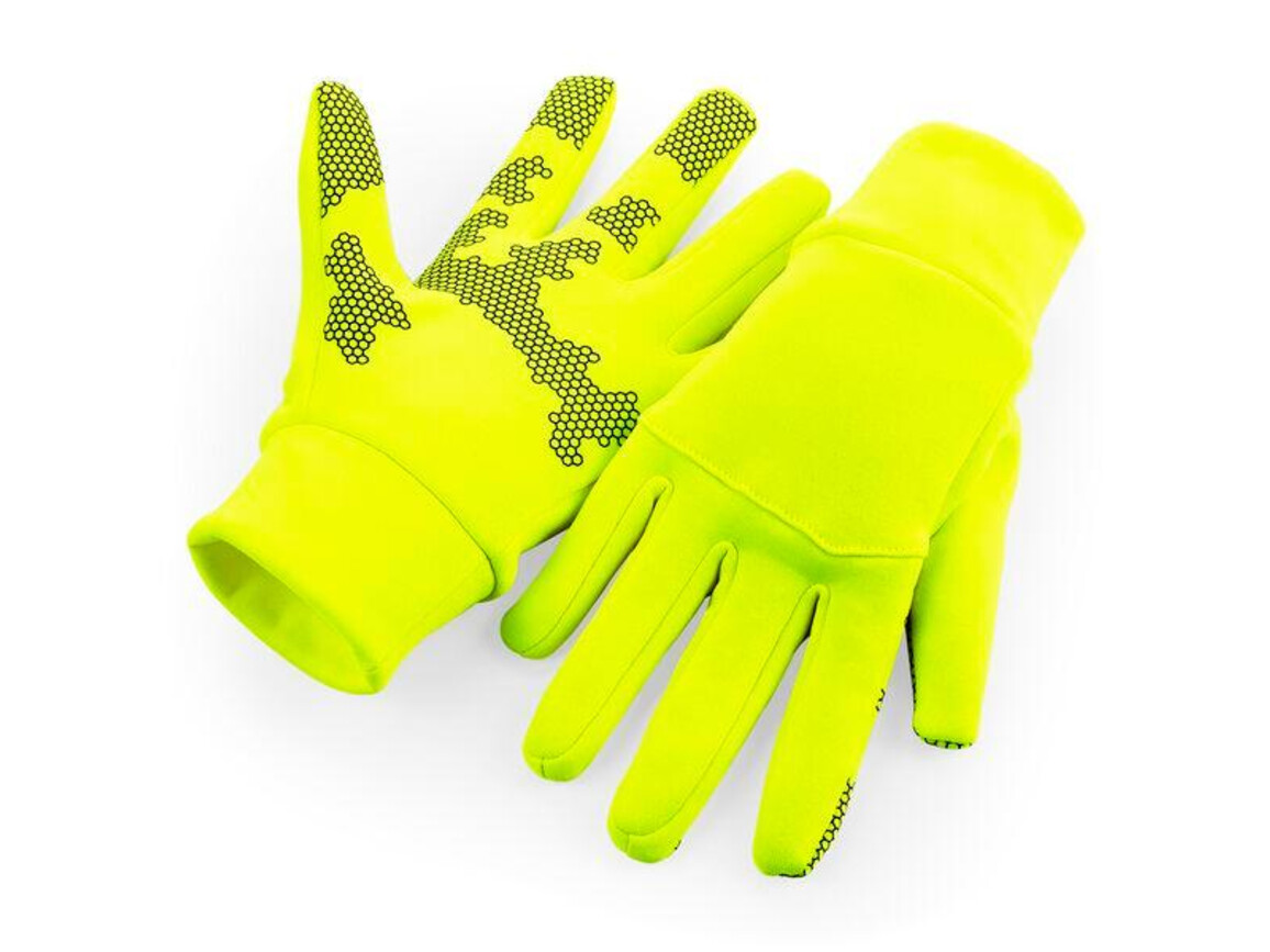 Beechfield Softshell Sports Tech Gloves, Fluorescent Yellow, S/M bedrucken, Art.-Nr. 089696051