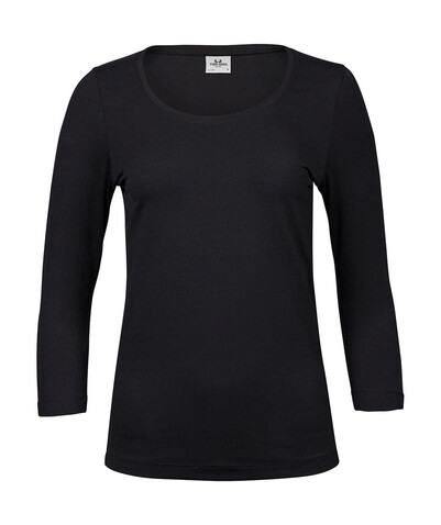 Tee Jays Ladies` 3/4 Sleeve Stretch Tee, Black, 2XL bedrucken, Art.-Nr. 100541017