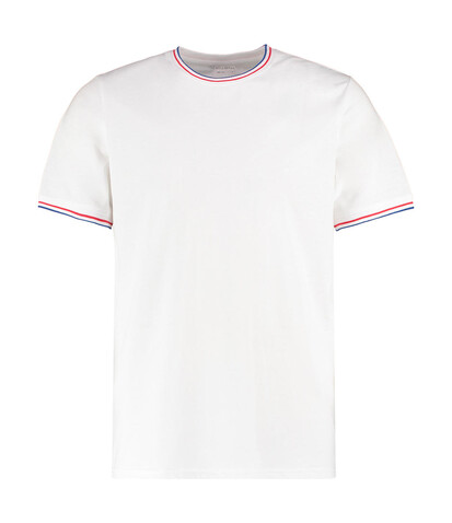 Kustom Kit Fashion Fit Tipped Tee, White/Red/Royal, XS bedrucken, Art.-Nr. 107110832