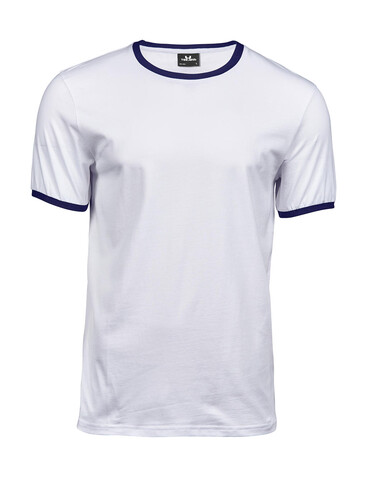 Tee Jays Ringer Tee, White/Navy, 3XL bedrucken, Art.-Nr. 114540527