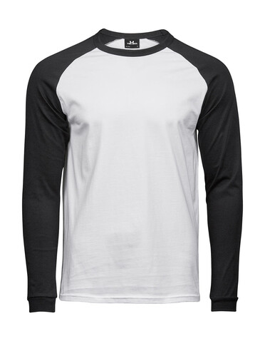 Tee Jays Baseball Tee Long Sleeve, White/Black, M bedrucken, Art.-Nr. 116540503