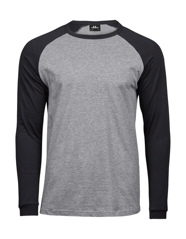 Tee Jays Baseball Tee Long Sleeve, Heather/Black, L bedrucken, Art.-Nr. 116541594