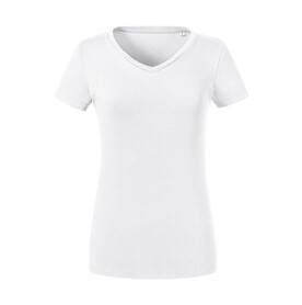 Russell Europe Ladies` Pure Organic V-Neck Tee, White, XS bedrucken, Art.-Nr. 124000002