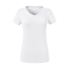 Russell Europe Ladies` Pure Organic V-Neck Tee, White, XS bedrucken, Art.-Nr. 124000002 Russell Europe Ladies` Pure Organic V-Neck Tee, White, XS bedrucken, Art.-Nr. 124000002