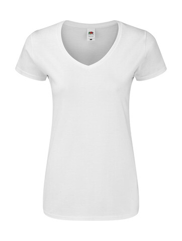 Fruit of the Loom Ladies` Iconic 150 V Neck T, White, XS bedrucken, Art.-Nr. 146010002