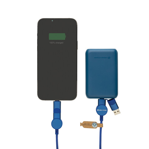 Oakland RCS rKunststoff 1,2m 6-in-1 Fast-Charging 45W Kabel blau bedrucken, Art.-Nr. P302.705