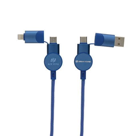 Oakland RCS rKunststoff 1,2m 6-in-1 Fast-Charging 45W Kabel blau bedrucken, Art.-Nr. P302.705