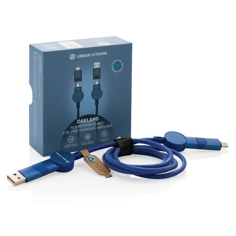 Oakland RCS rKunststoff 1,2m 6-in-1 Fast-Charging 45W Kabel blau bedrucken, Art.-Nr. P302.705