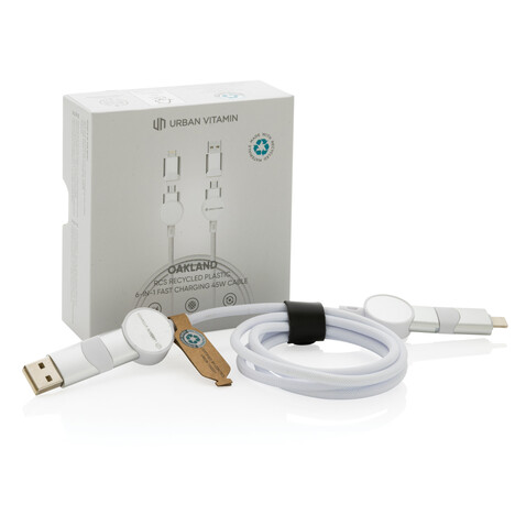 Oakland RCS rKunststoff 1,2m 6-in-1 Fast-Charging 45W Kabel weiß bedrucken, Art.-Nr. P302.703