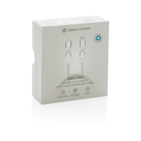 Oakland RCS rKunststoff 1,2m 6-in-1 Fast-Charging 45W Kabel weiß bedrucken, Art.-Nr. P302.703