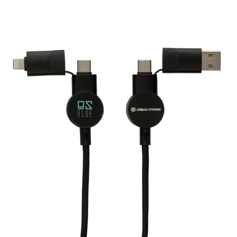 Oakland RCS rKunststoff 1,2m 6-in-1 Fast-Charging 45W Kabel schwarz bedrucken, Art.-Nr. P302.701