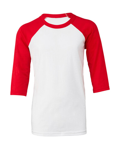 Bella Youth 3/4 Sleeve Baseball Tee, White/Red, S bedrucken, Art.-Nr. 182060543