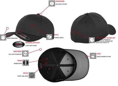 Flexfit Fitted Baseball Cap, Black, L/XL bedrucken, Art.-Nr. 305681012