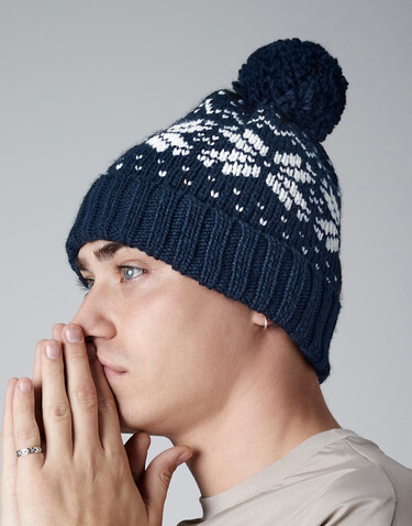 Beechfield Fair Isle Snowstar® Beanie, Burgundy/White, One Size bedrucken, Art.-Nr. 344694540